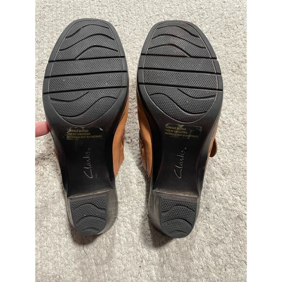 Clarks Bendables Leather Clogs Slip On Mules Women's Size 9.5 M Shoes Tan 83546 - Picture 6 of 11